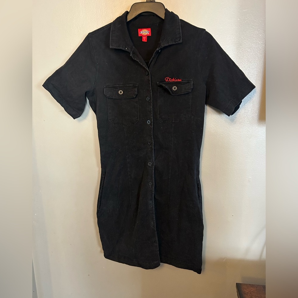 Dickies Dress - black worker dress short sleeve mini button front - Picture 3 of 10